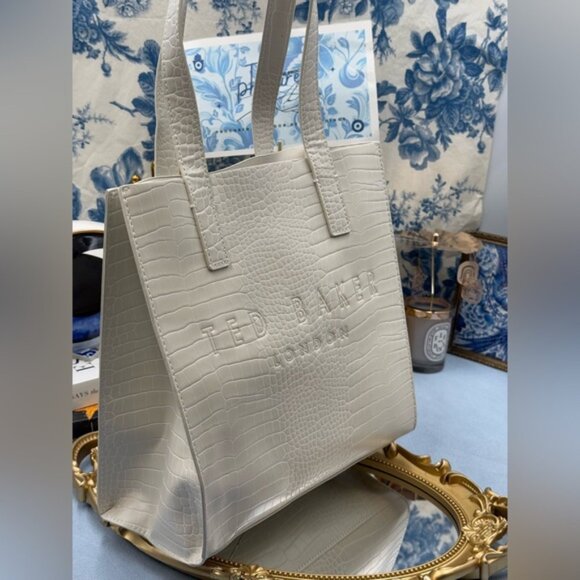 🆕 TED BAKER 🧿 NWOT REPTCON White Croc-Embossed Small Icon Tote Bag - Picture 4 of 15